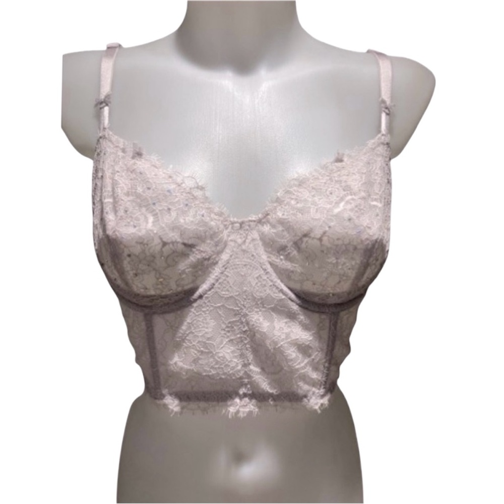 Victoria’s Secret Dream Angels Lace Corset Top Sparkly Crystal Lilac Bra 36D